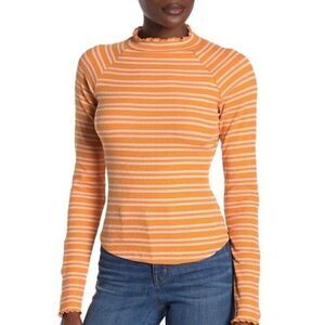 Free People Stripe Open Back Top Size Large Striped Orange Long Sleeve Top NWT